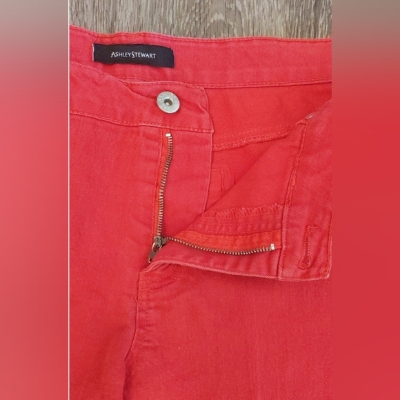 Ashley Stewart Size 16 Flat Front Red Straight Leg Denim Jeans Casual Preppy - Picture 3 of 8